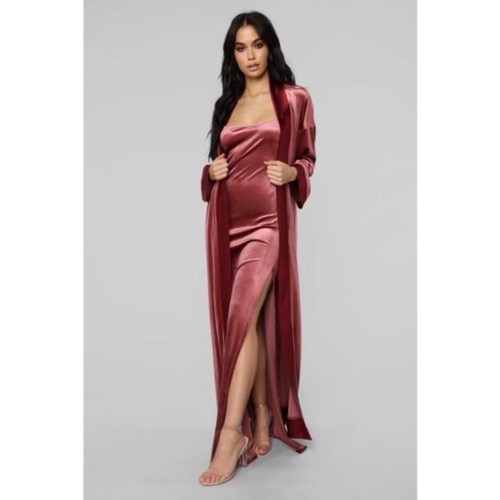 FN Rich Taste Velvet Marsala Duster+Gown Set S NWT